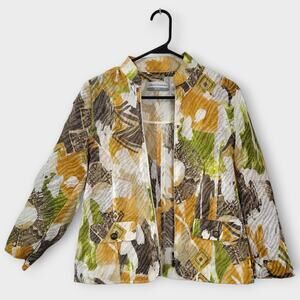 Alfred Dunner Jacket Womens Size 6 Petite Lightweight Abstract Zip Up 3/4 Sleeve